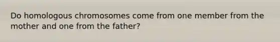 Do homologous chromosomes come from one member from the mother and one from the father?