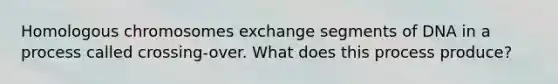 Homologous chromosomes exchange segments of DNA in a process called crossing-over. What does this process produce?