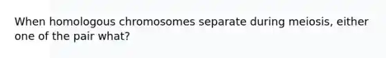 When homologous chromosomes separate during meiosis, either one of the pair what?