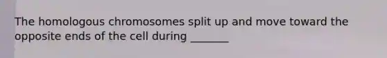 The homologous chromosomes split up and move toward the opposite ends of the cell during _______