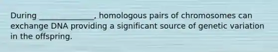 During ______________, homologous pairs of chromosomes can exchange DNA providing a significant source of genetic variation in the offspring.