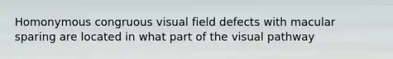 Homonymous congruous visual field defects with macular sparing are located in what part of the visual pathway