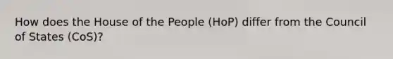 How does the House of the People (HoP) differ from the Council of States (CoS)?