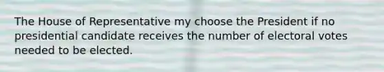 The House of Representative my choose the President if no presidential candidate receives the number of electoral votes needed to be elected.