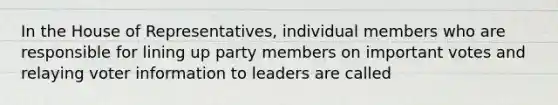 In the House of Representatives, individual members who are responsible for lining up party members on important votes and relaying voter information to leaders are called