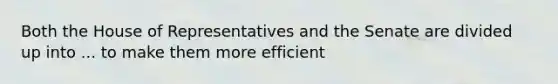 Both the House of Representatives and the Senate are divided up into ... to make them more efficient