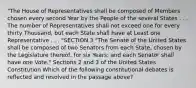 "The House of Representatives shall be composed of Members chosen every second Year by the People of the several States . . . The number of Representatives shall not exceed one for every thirty Thousand, but each State shall have at Least one Representative . . . "SECTION 3 "The Senate of the United States shall be composed of two Senators from each State, chosen by the Legislature thereof, for six Years; and each Senator shall have one Vote." Sections 2 and 3 of the United States Constitution Which of the following constitutional debates is reflected and resolved in the passage above?