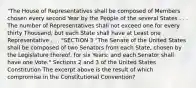 "The House of Representatives shall be composed of Members chosen every second Year by the People of the several States . . . The number of Representatives shall not exceed one for every thirty Thousand, but each State shall have at Least one Representative . . . "SECTION 3 "The Senate of the United States shall be composed of two Senators from each State, chosen by the Legislature thereof, for six Years; and each Senator shall have one Vote." Sections 2 and 3 of the United States Constitution The excerpt above is the result of which compromise in the Constitutional Convention?