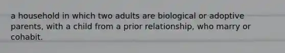 a household in which two adults are biological or adoptive parents, with a child from a prior relationship, who marry or cohabit.