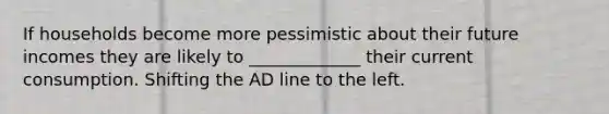 If households become more pessimistic about their future incomes they are likely to _____________ their current consumption. Shifting the AD line to the left.