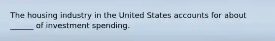 The housing industry in the United States accounts for about ______ of investment spending.