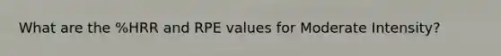 What are the %HRR and RPE values for Moderate Intensity?