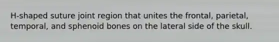 H-shaped suture joint region that unites the frontal, parietal, temporal, and sphenoid bones on the lateral side of the skull.