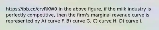 https://ibb.co/crvRKW0 In the above figure, if the milk industry is perfectly competitive, then the firm's marginal revenue curve is represented by A) curve F. B) curve G. C) curve H. D) curve I.