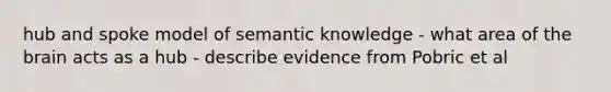 hub and spoke model of semantic knowledge - what area of the brain acts as a hub - describe evidence from Pobric et al