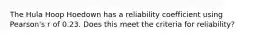 The Hula Hoop Hoedown has a reliability coefficient using Pearson's r of 0.23. Does this meet the criteria for reliability?