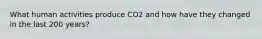 What human activities produce CO2 and how have they changed in the last 200 years?