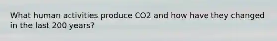 What human activities produce CO2 and how have they changed in the last 200 years?