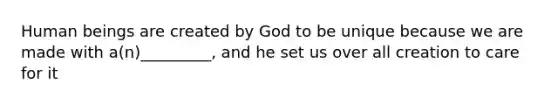 Human beings are created by God to be unique because we are made with a(n)_________, and he set us over all creation to care for it