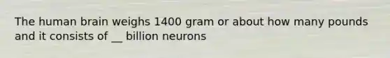 The human brain weighs 1400 gram or about how many pounds and it consists of __ billion neurons