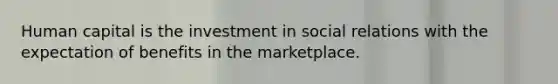 Human capital is the investment in social relations with the expectation of benefits in the marketplace.