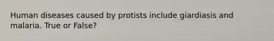 Human diseases caused by protists include giardiasis and malaria. True or False?