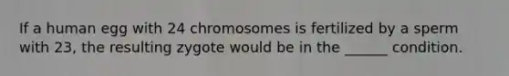 If a human egg with 24 chromosomes is fertilized by a sperm with 23, the resulting zygote would be in the ______ condition.