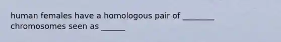 human females have a homologous pair of ________ chromosomes seen as ______