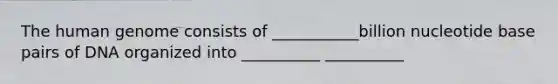 The human genome consists of ___________billion nucleotide base pairs of DNA organized into __________ __________