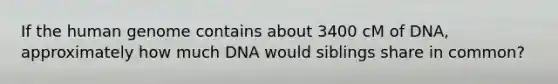 If the human genome contains about 3400 cM of DNA, approximately how much DNA would siblings share in common?