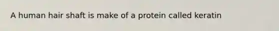 A human hair shaft is make of a protein called keratin