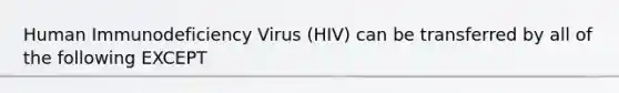 Human Immunodeficiency Virus (HIV) can be transferred by all of the following EXCEPT