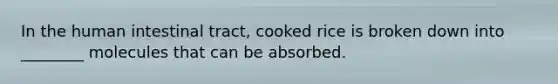 In the human intestinal tract, cooked rice is broken down into ________ molecules that can be absorbed.