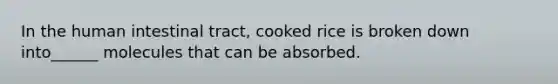 In the human intestinal tract, cooked rice is broken down into______ molecules that can be absorbed.