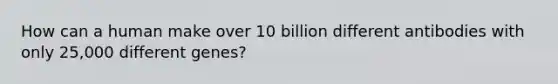 How can a human make over 10 billion different antibodies with only 25,000 different genes?