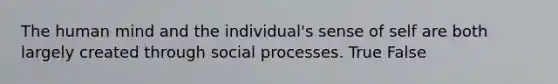 The human mind and the individual's sense of self are both largely created through social processes. True False