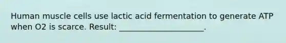 Human muscle cells use lactic acid fermentation to generate ATP when O2 is scarce. Result: _____________________.