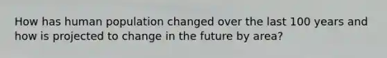 How has human population changed over the last 100 years and how is projected to change in the future by area?