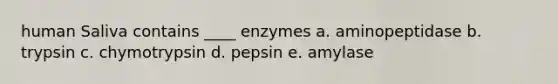 human Saliva contains ____ enzymes a. aminopeptidase b. trypsin c. chymotrypsin d. pepsin e. amylase