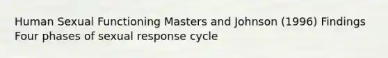 Human Sexual Functioning Masters and Johnson (1996) Findings Four phases of sexual response cycle