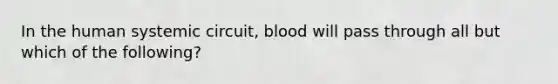 In the human systemic circuit, blood will pass through all but which of the following?