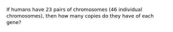 If humans have 23 pairs of chromosomes (46 individual chromosomes), then how many copies do they have of each gene?