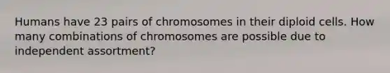 Humans have 23 pairs of chromosomes in their diploid cells. How many combinations of chromosomes are possible due to independent assortment?