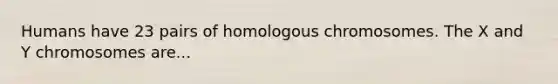 Humans have 23 pairs of homologous chromosomes. The X and Y chromosomes are...