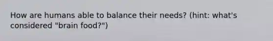 How are humans able to balance their needs? (hint: what's considered "brain food?")