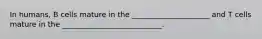 In humans, B cells mature in the _____________________ and T cells mature in the ___________________________.
