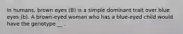 In humans, brown eyes (B) is a simple dominant trait over blue eyes (b). A brown-eyed woman who has a blue-eyed child would have the genotype __ .
