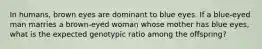 In humans, brown eyes are dominant to blue eyes. If a blue-eyed man marries a brown-eyed woman whose mother has blue eyes, what is the expected genotypic ratio among the offspring?