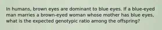 In humans, brown eyes are dominant to blue eyes. If a blue-eyed man marries a brown-eyed woman whose mother has blue eyes, what is the expected genotypic ratio among the offspring?