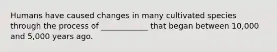 Humans have caused changes in many cultivated species through the process of ____________ that began between 10,000 and 5,000 years ago.